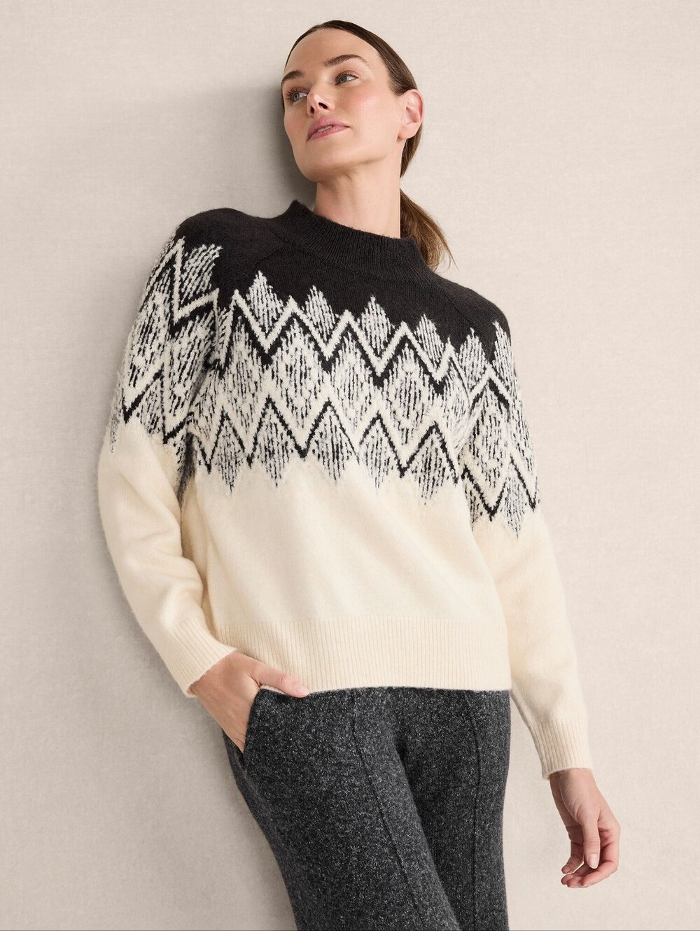 Varley Fair Isle Siren Relaxed Mockneck Pullover Sweater Anthropologie Size S